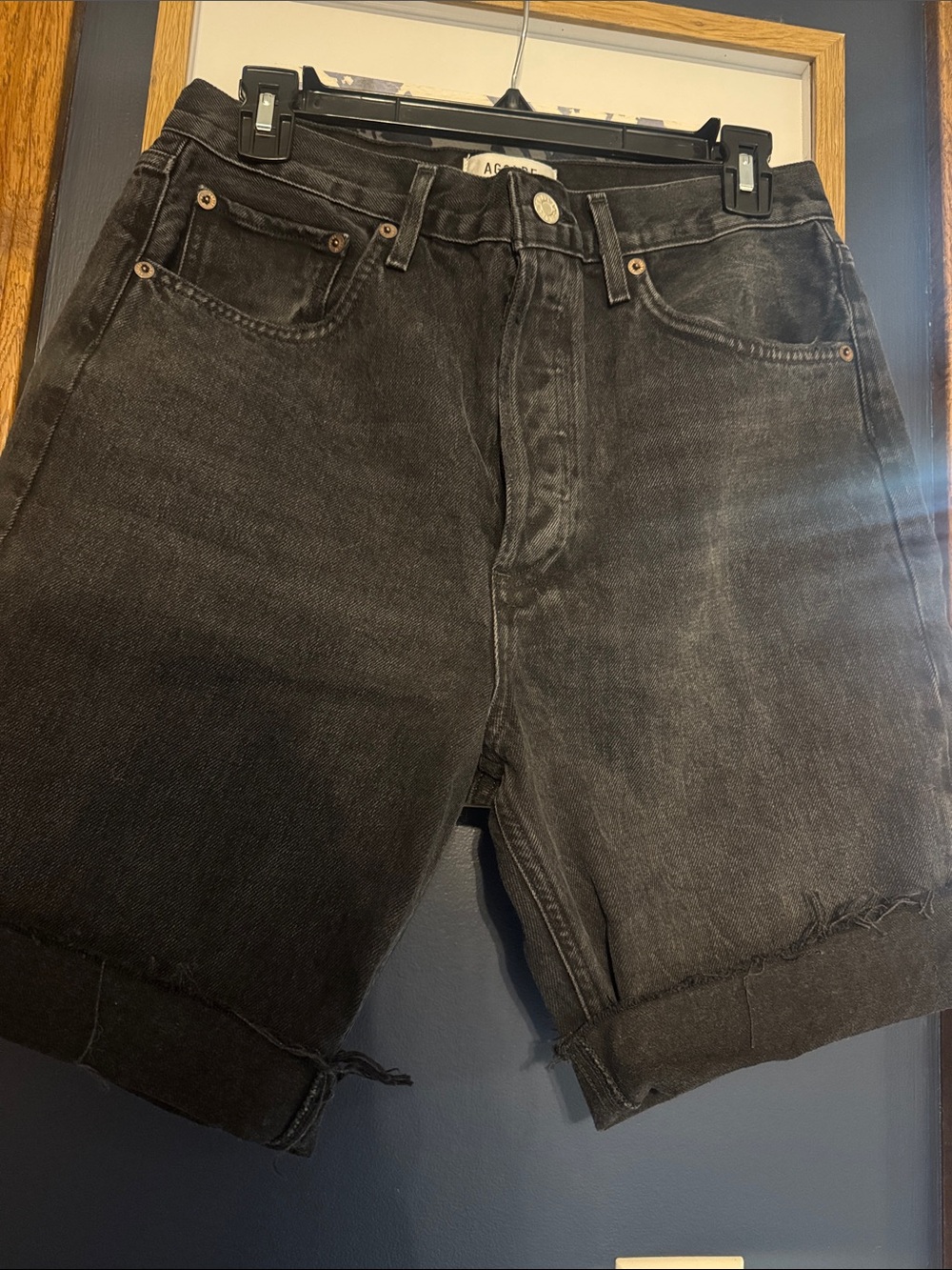 Agolde Washed Black High-Rise Rolled Hem Denim Shorts 90’s fit